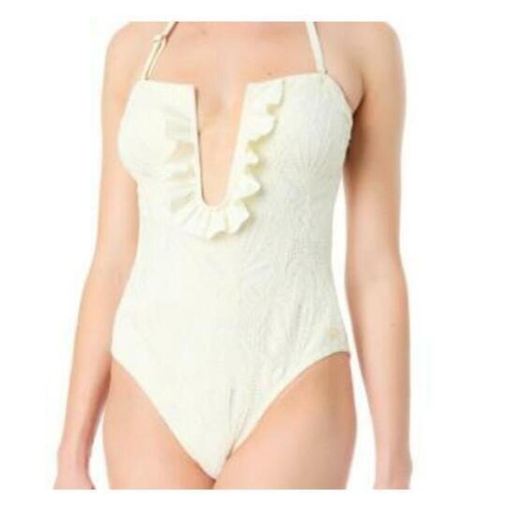 CeCe Women's White Textured Bandeau One Piece Swimsuit 6 NWT